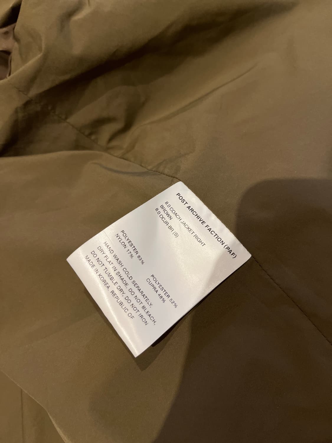 포스트 아카이브 팩션 8.0 코치 자켓 라이트(브라운)S 상품이미지4