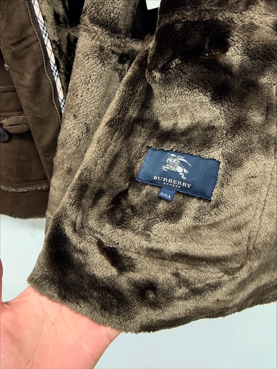 빈티지 버버리 런던 브라운 스웨이드 무스탕 후드 자켓 상품이미지4