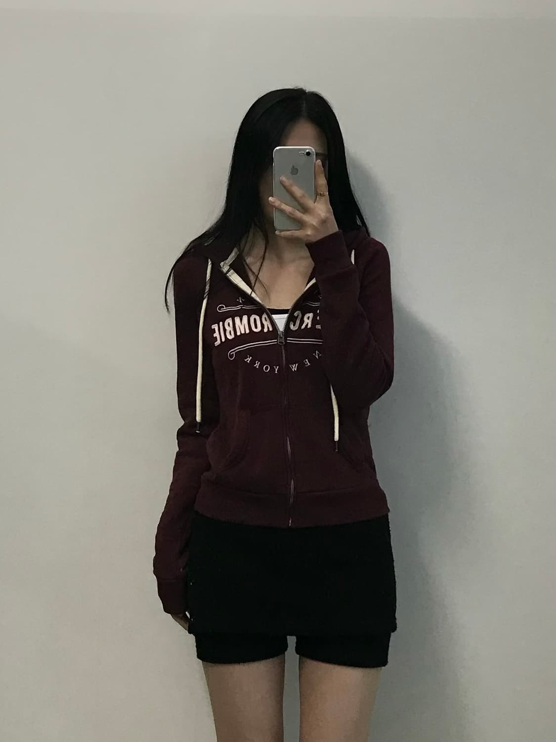 아베크롬비 y2k 와투케 버건디 딱붙 후드집업 상품이미지1