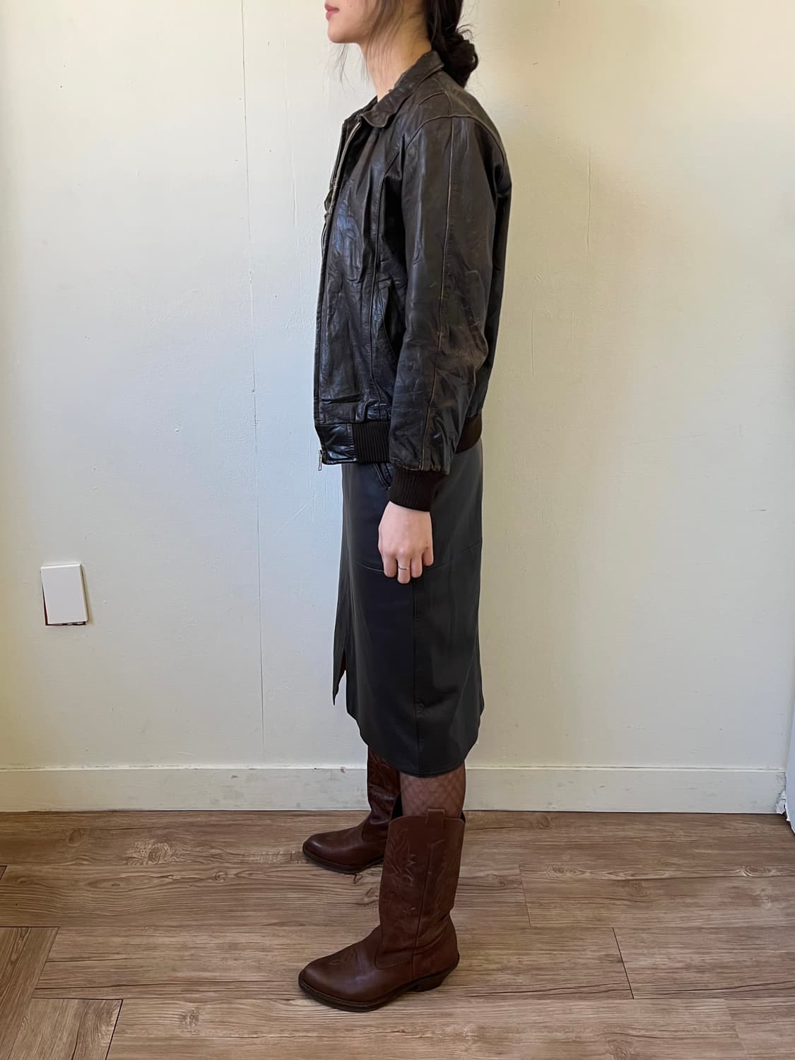 90‘s THREE MEN 브라운 레더자켓 상품이미지8