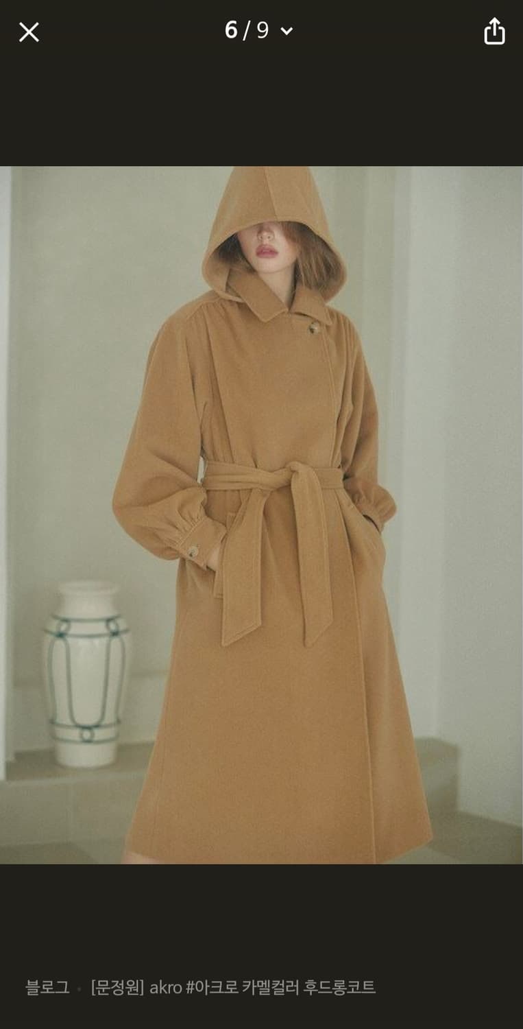 새상품 # akro 아크로 여성용 알파카 카멜 후드 롱코트 상품이미지3
