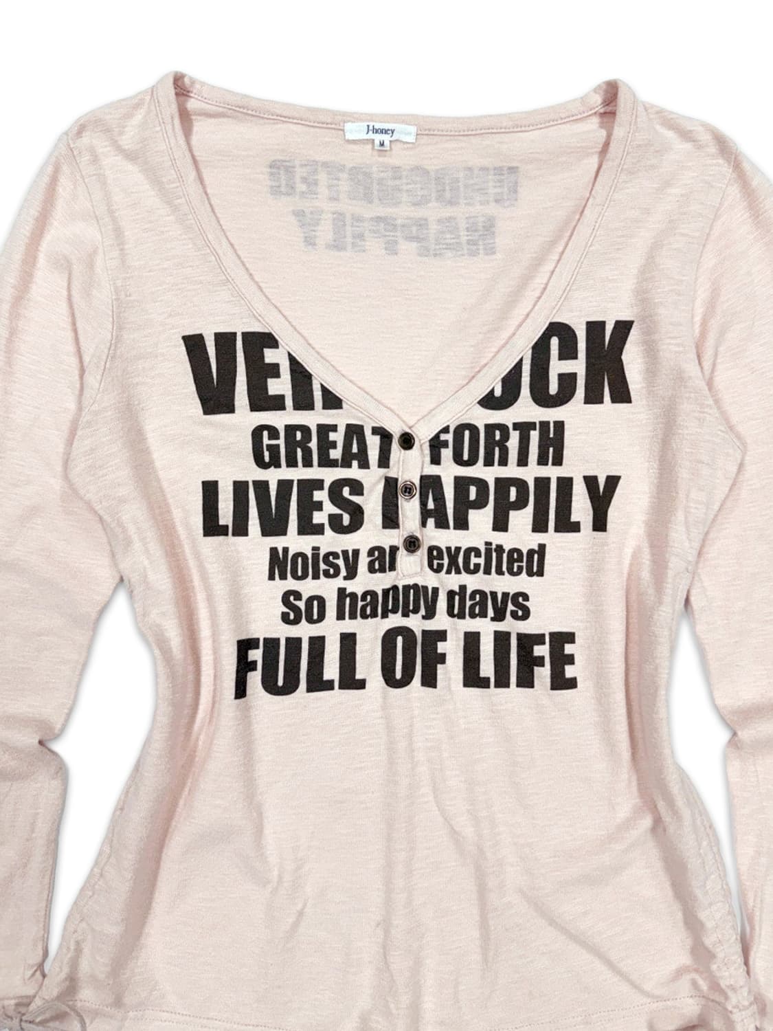 빈티지 J-HONEY 연핑크 레터링 하프 단추 긴팔티 상품이미지3
