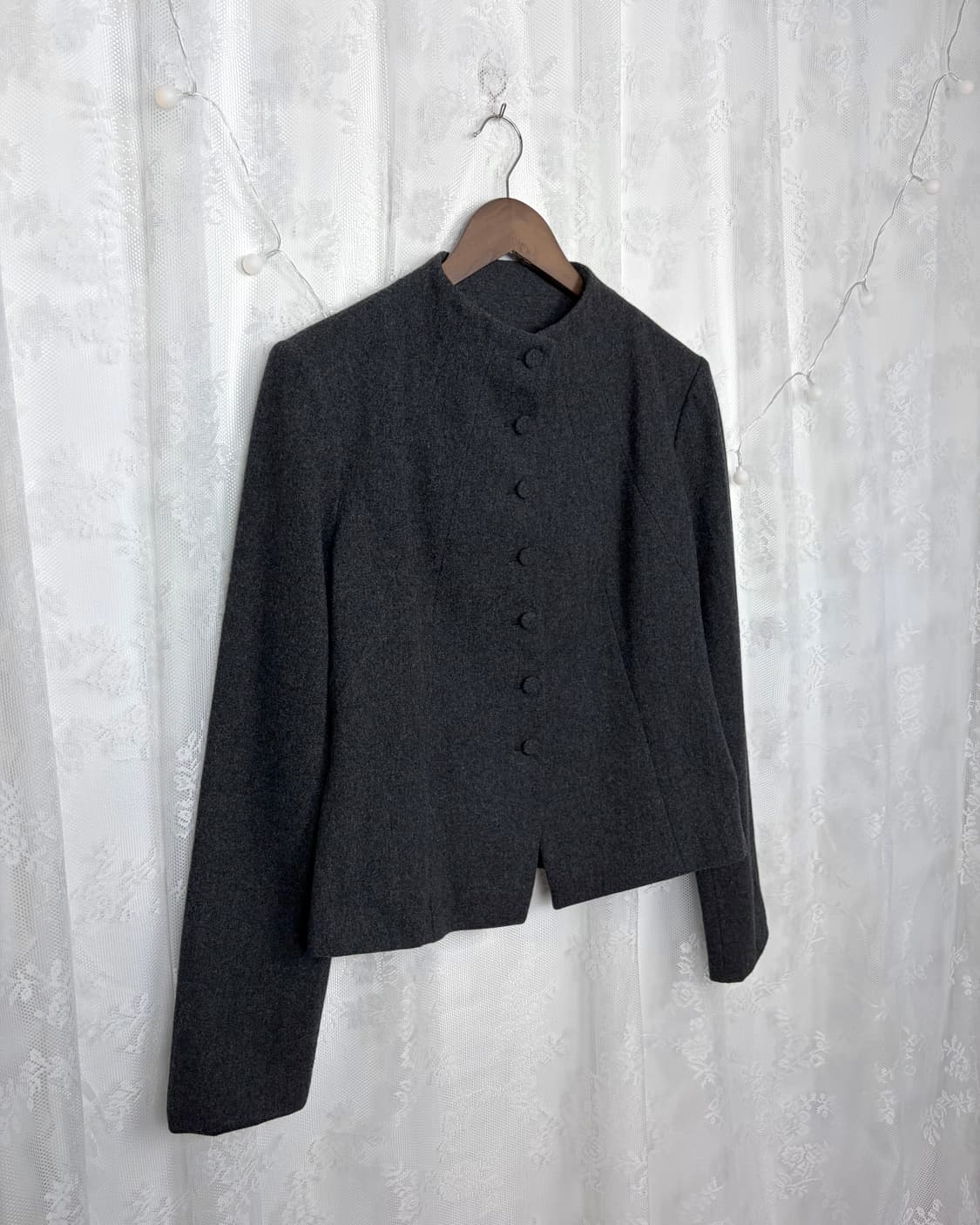 Minimal no-collar wool crop jacket 상품이미지4