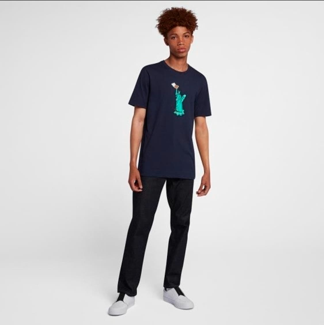 [해외M]희귀 나이키SB 드라이핏 피자 리버티 자유의여신상 티셔츠 네이비 상품이미지3