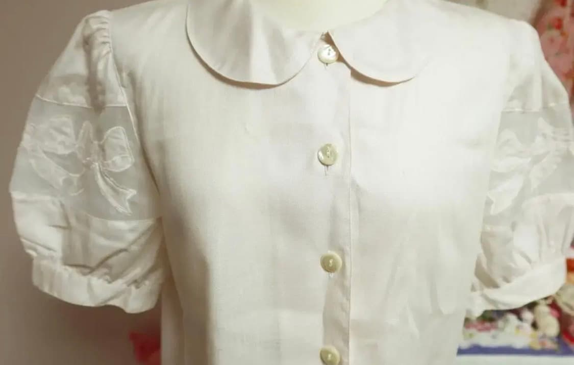 로리타 양산형 리본 시스루 퍼프 반팔 블라우스 상품이미지2