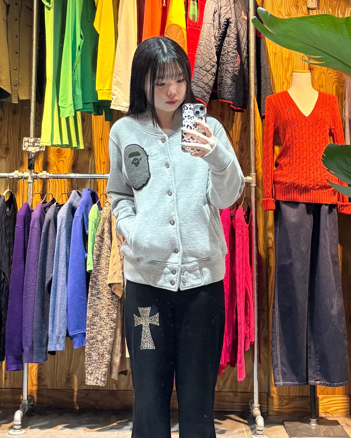 XS A BATHING APE 베이프 빅샤루 패치 코튼 그레이 바시티 상품이미지2