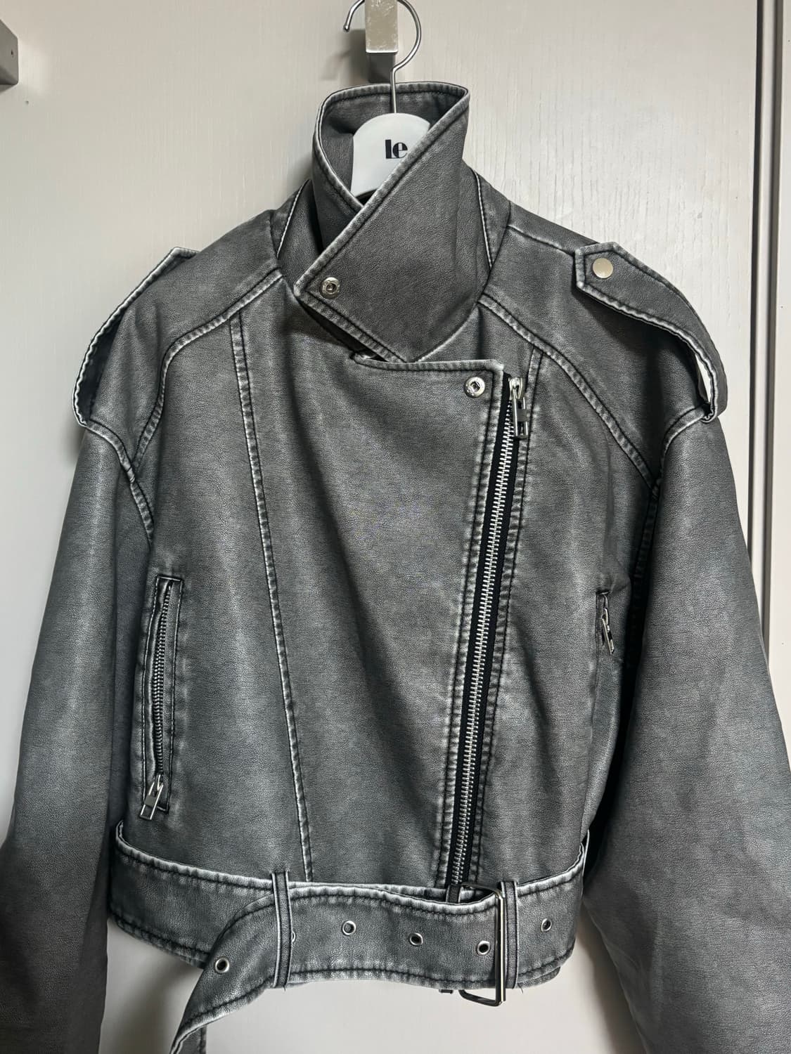 그레이 워싱 크롭 라이더 자켓 상품이미지4