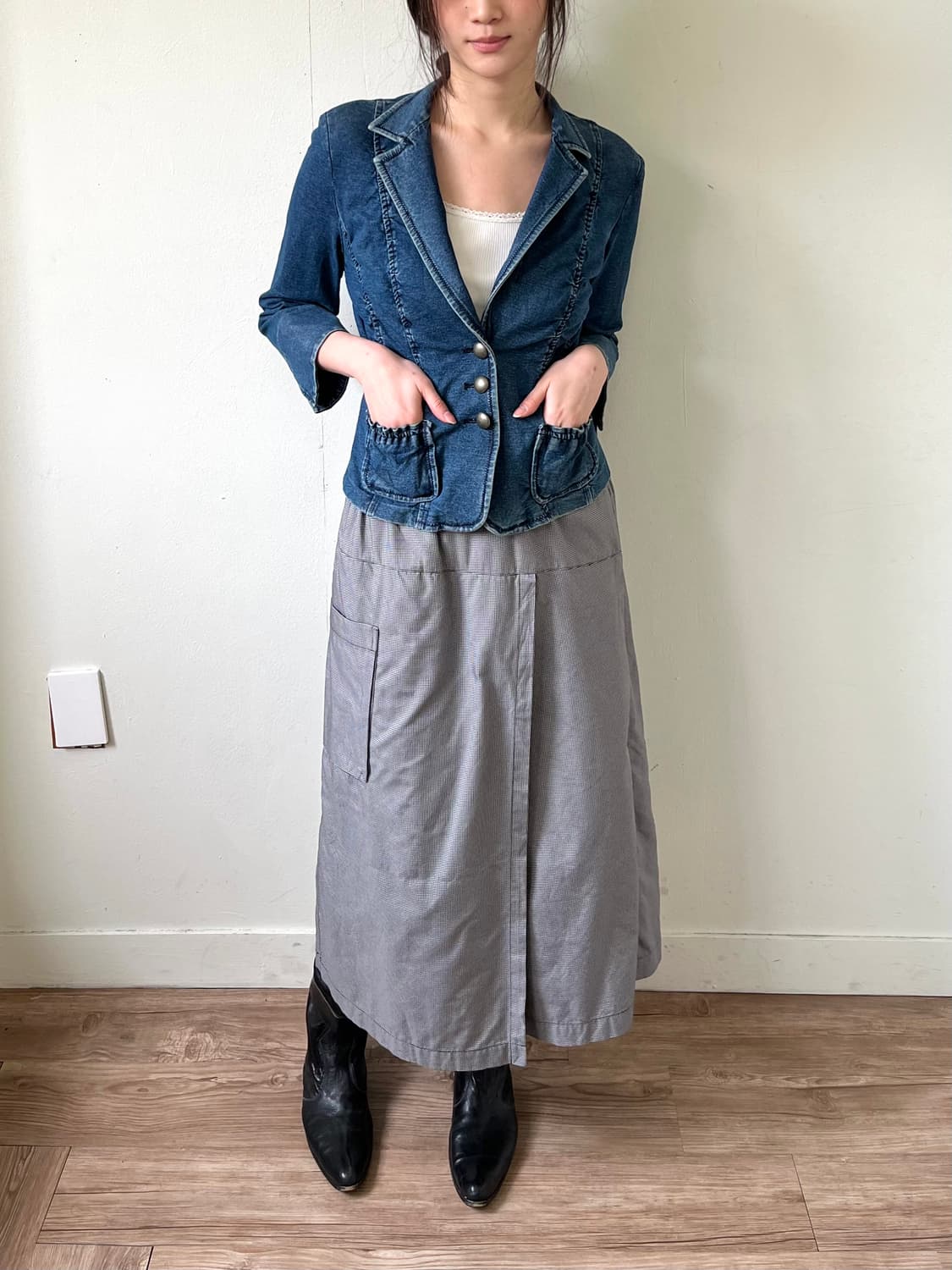 EMMAJAMES 셔링 크롭 데님 자켓 상품이미지7