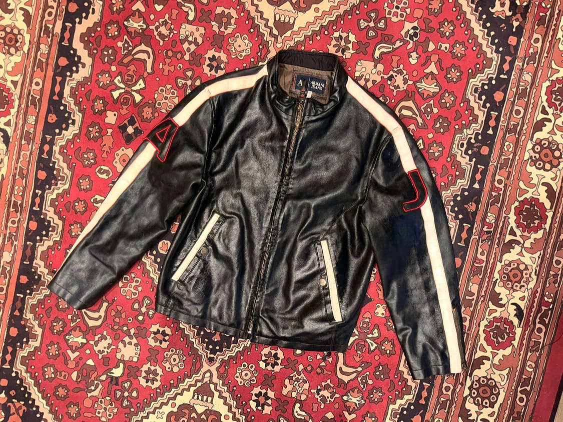 ( M-L ) 아르마니 가죽자켓 레더자켓 빈티지가죽 바이커자켓 레이싱 상품이미지6