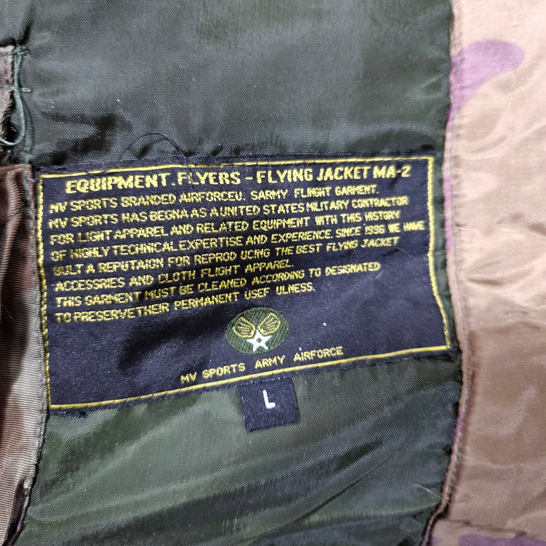 빈티지-Army 90’s MA-2 카모플라쥬 에어포스 플라잉 항공 상품이미지8