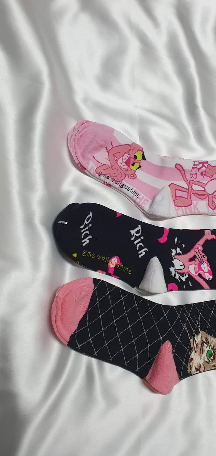 핑크 블랙 핑크 표범 고양이 하트 발자국 양말 상품이미지2