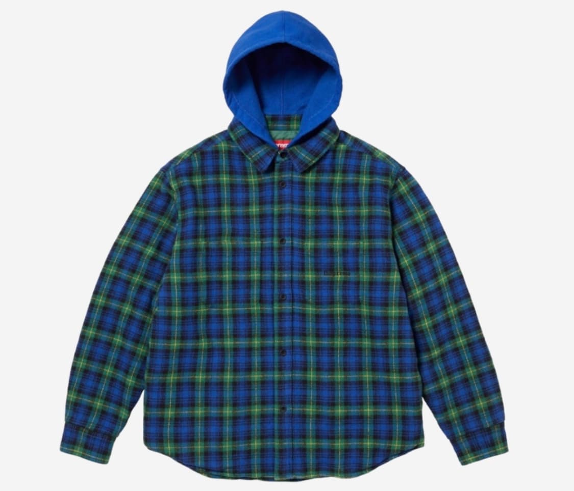 슈프림 타탄 플란넬 후드 셔츠 블루 XL 상품이미지1