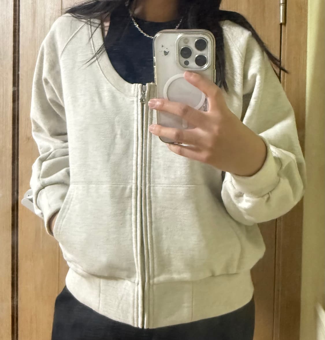 자고류 집업 맨투맨 화이트 멜란지 상품이미지1