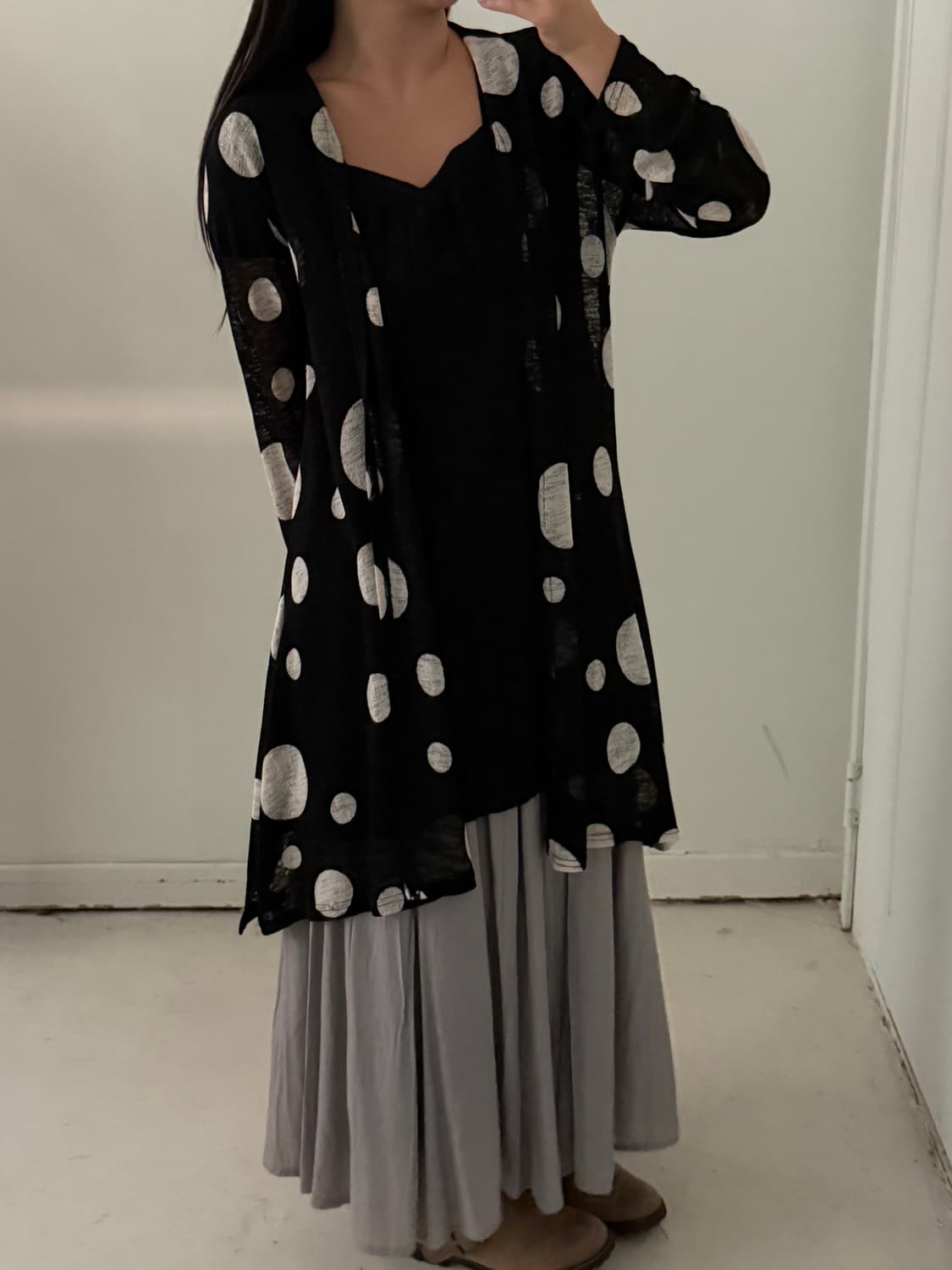 일본빈티지 폴카 도트 롱가디건 로브 상품이미지3