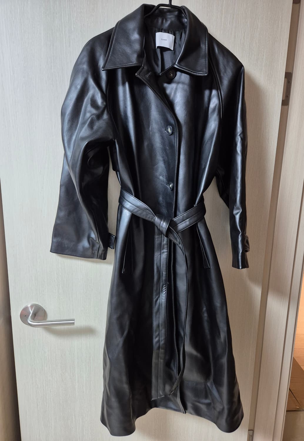 커렌트 블랙 레더 롱 트렌치 코트 가죽코트 상품이미지2