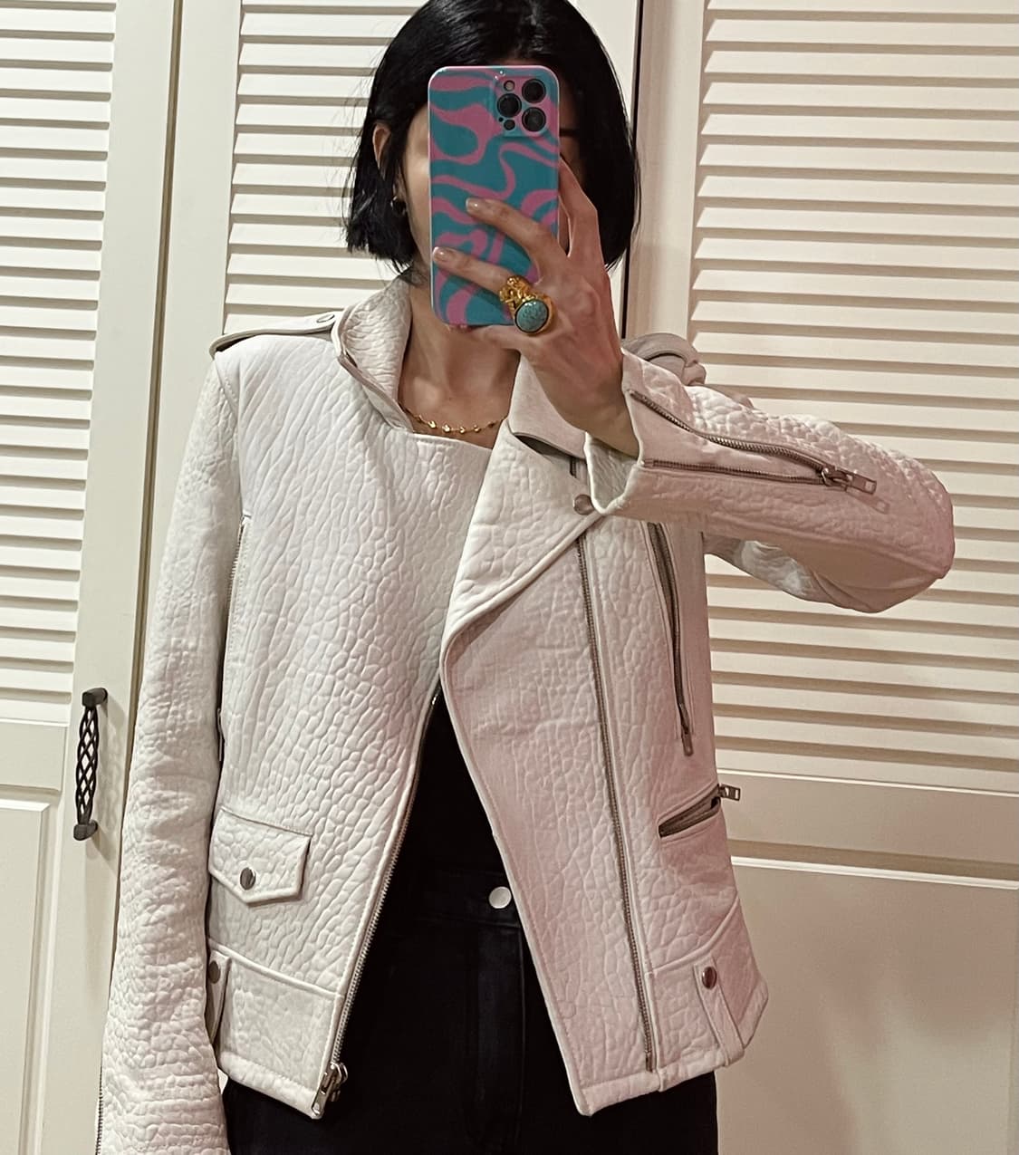 리얼 램스킨 라이더자켓 / 화이트 상품이미지10