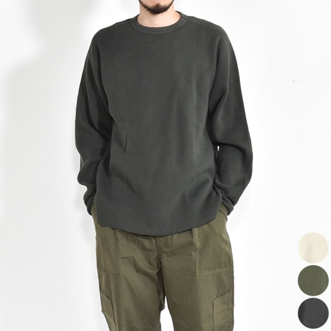 피그벨 써말 와플탑 니트 그라파이트 40size  / 3size 상품이미지1