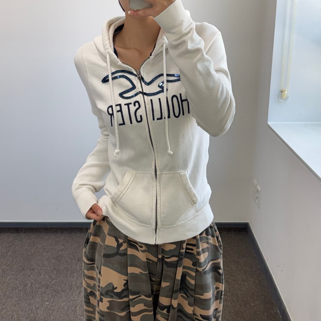 Hollister 홀리스터 스펠아웃로고 아이보리 후드집업  상품이미지1