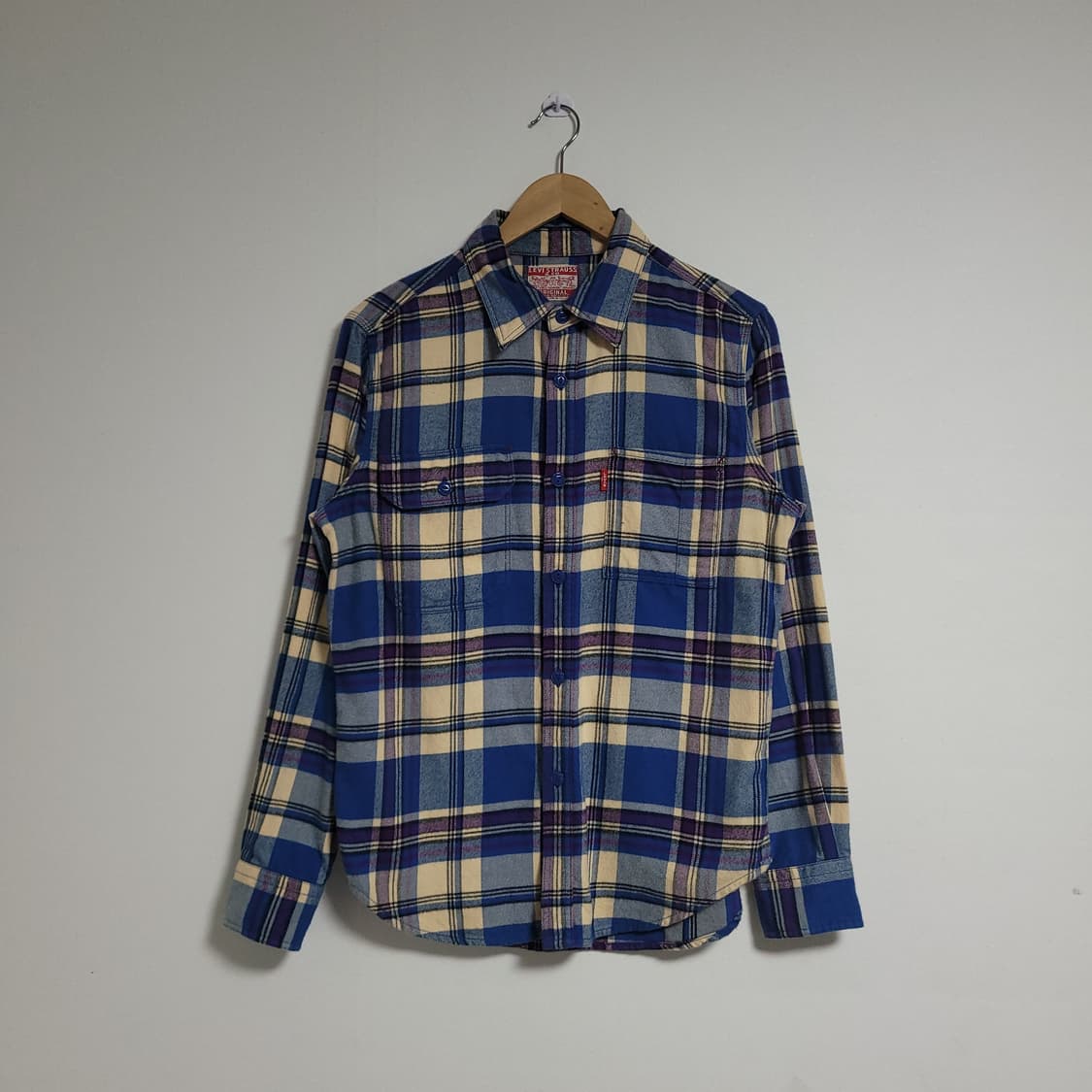 (M) LEVI'S 리바이스 블루 체크 셔츠 남방 간절기 상품이미지1