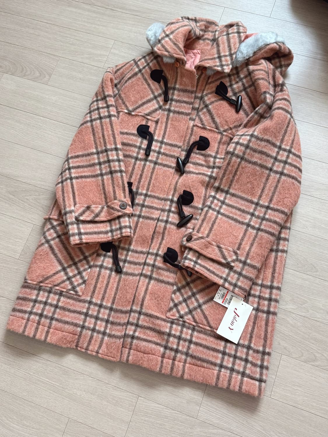 새상품 코랄색 체크 떡볶이코트, 모리걸 상품이미지4