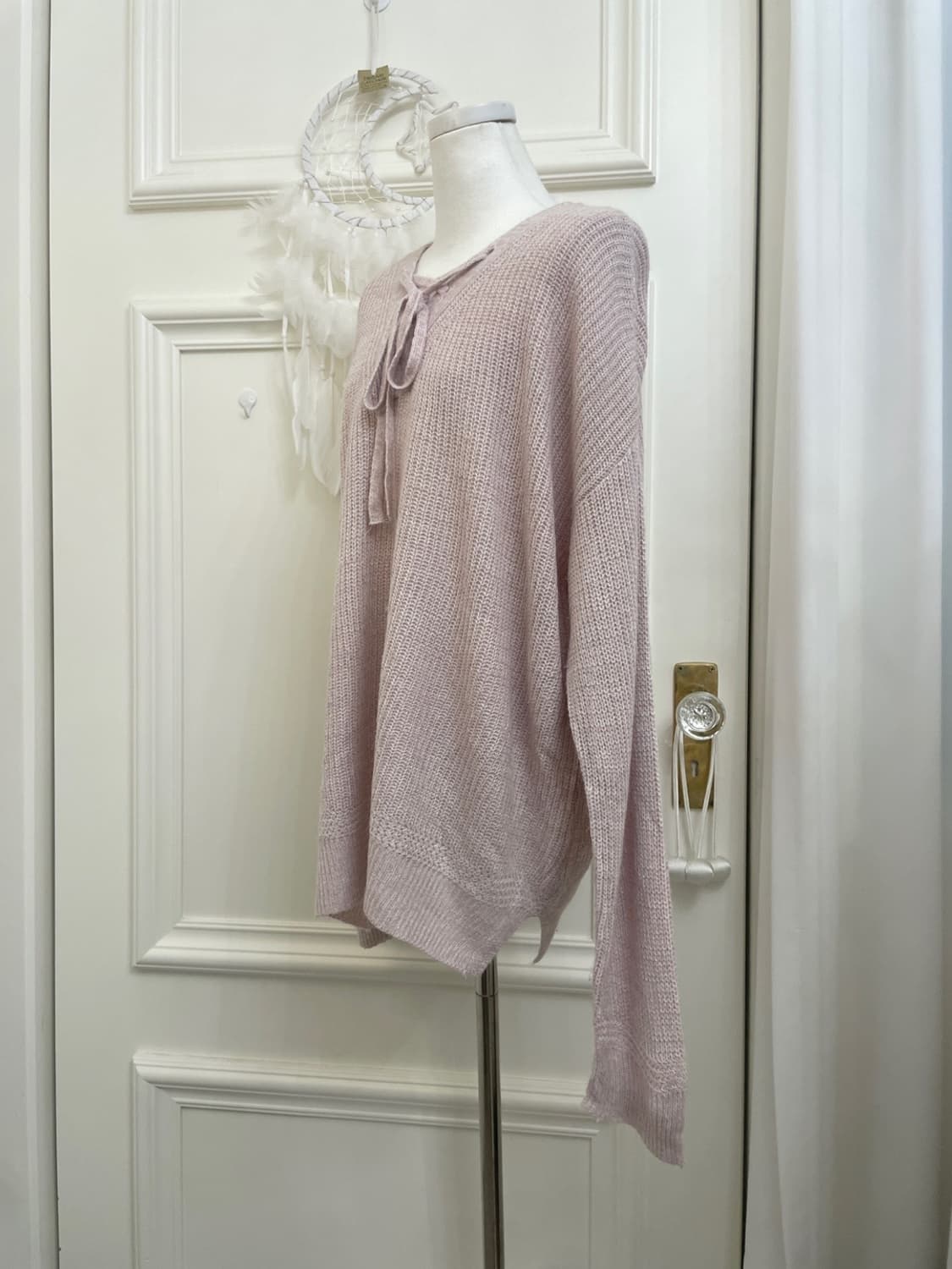 lavender pink lace-up point loose knit t 상품이미지2