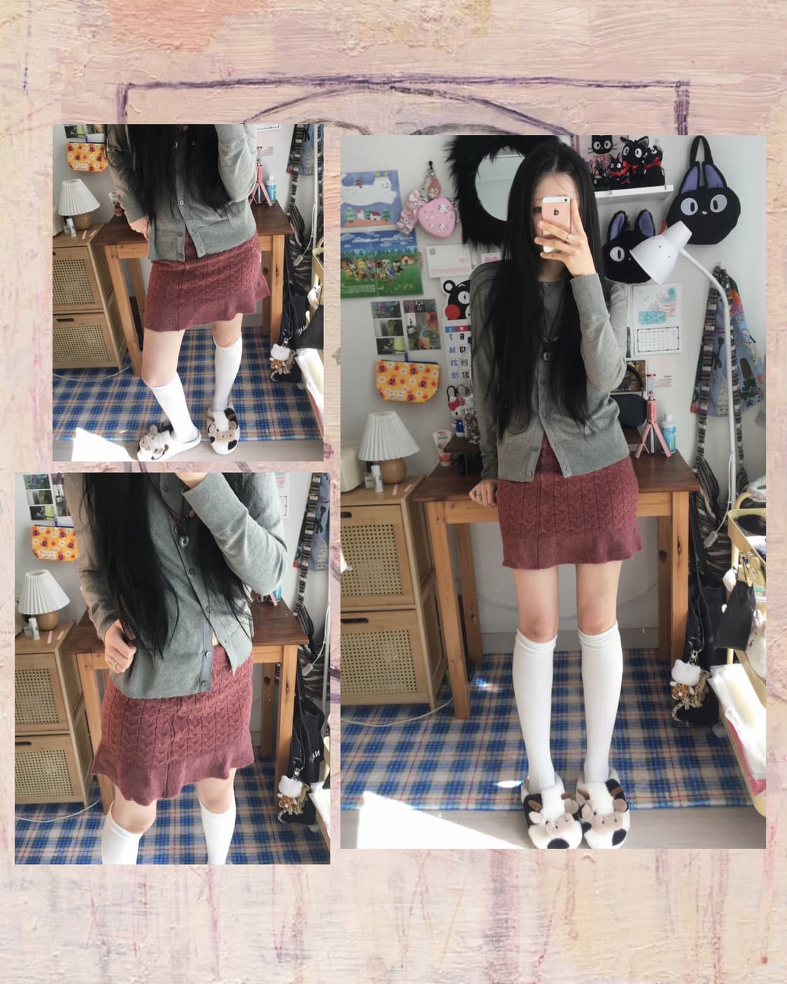 vintage cable knit ruffle skirt pink 상품이미지1