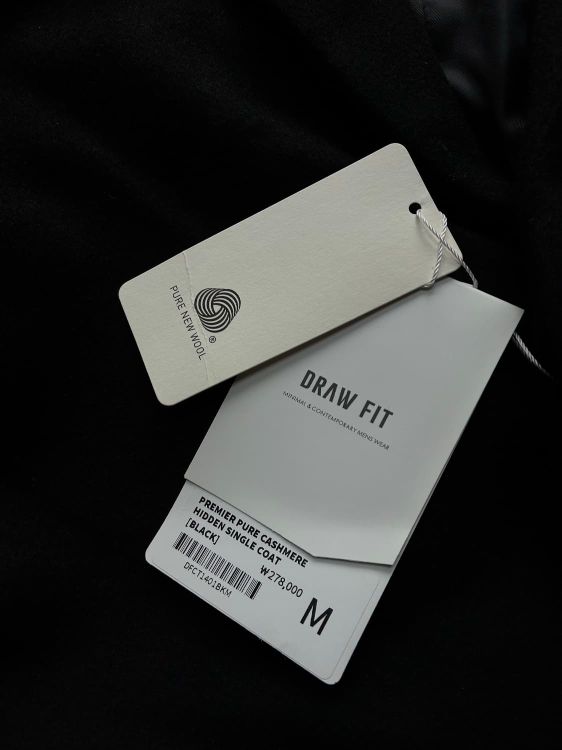 (새상품)(M) 드로우핏 프리미어 퓨어 캐시미어 히든 싱글 코트 블랙 상품이미지10