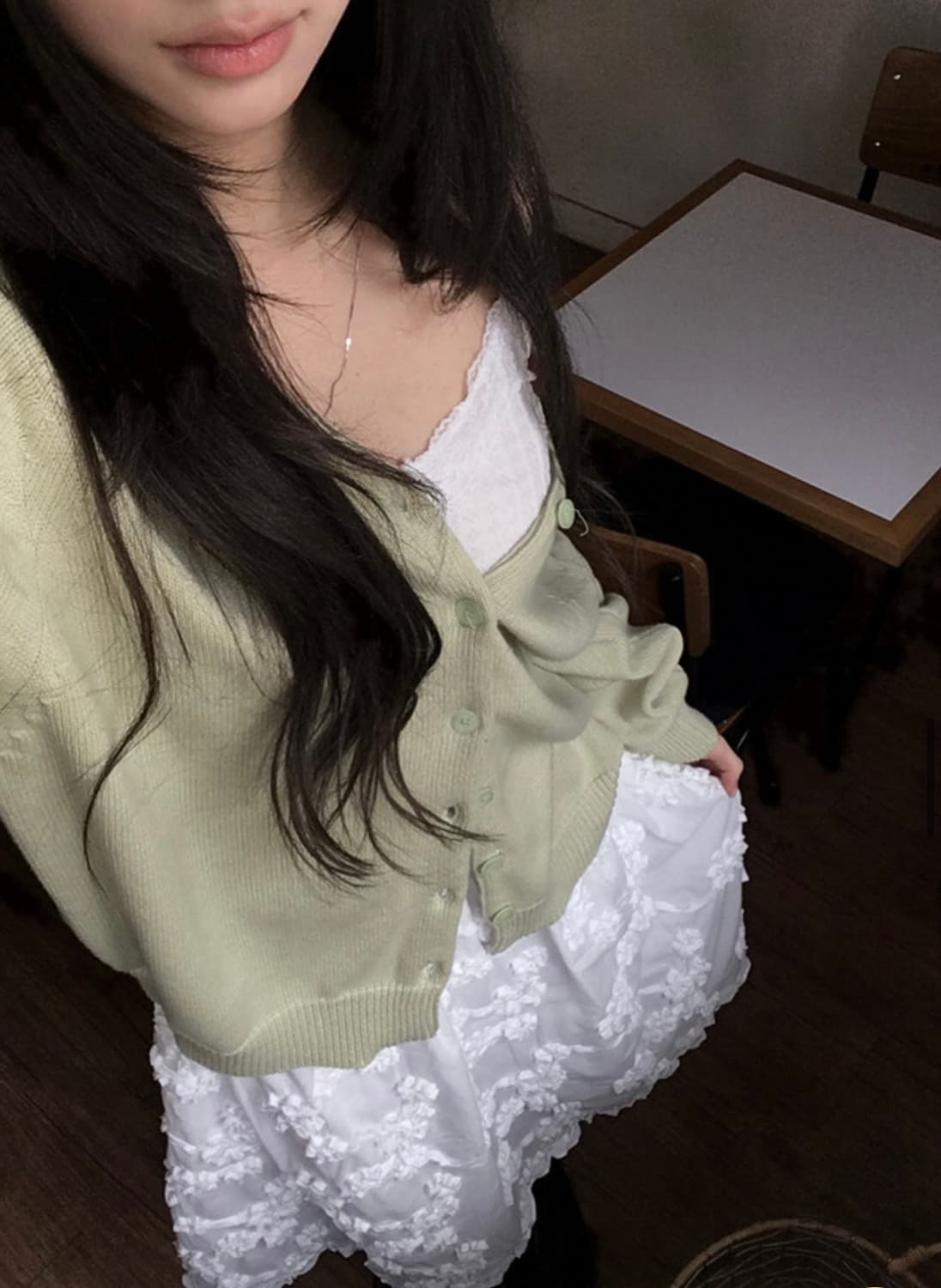 모디무드 에이블리 말차롱 데일리 하프 가디건 민트 상품이미지3