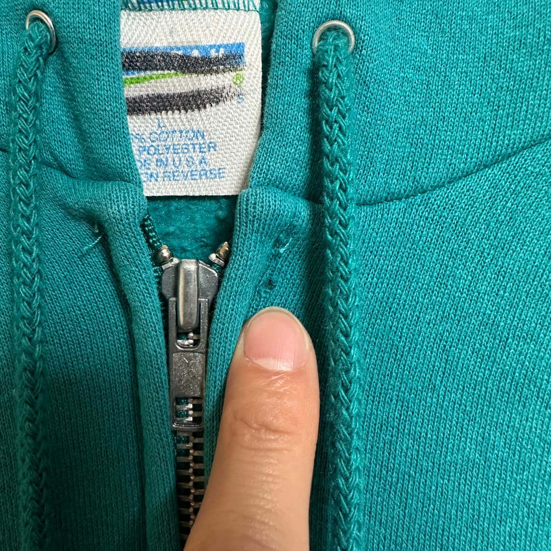 90s 빈티지 에메랄드 블루 후드 집업 L사이즈 상품이미지3