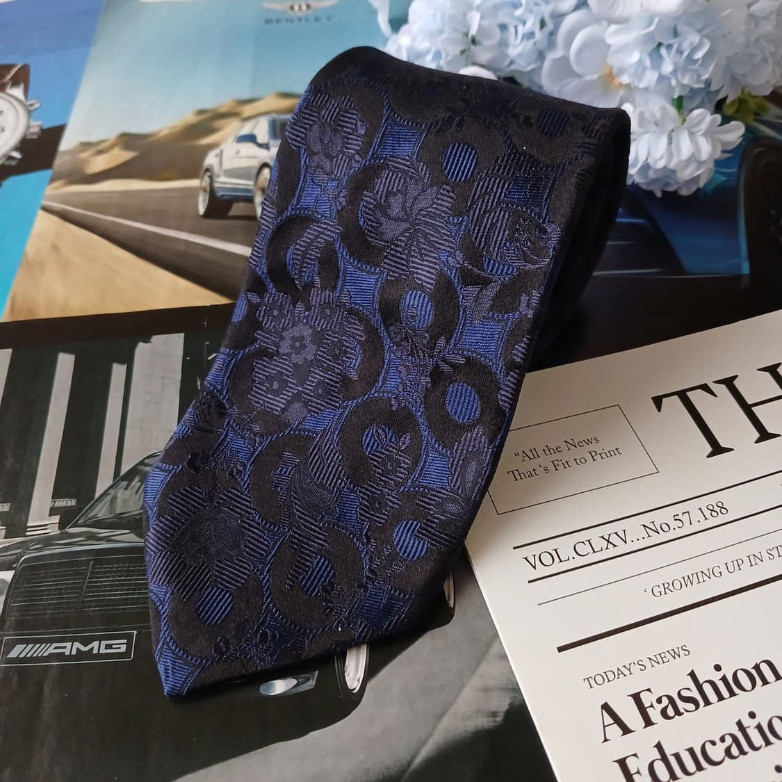 벨그라비아 실크 네이비 자카드 패턴 넥타이 9cm A+등급 A19382
 상품이미지2