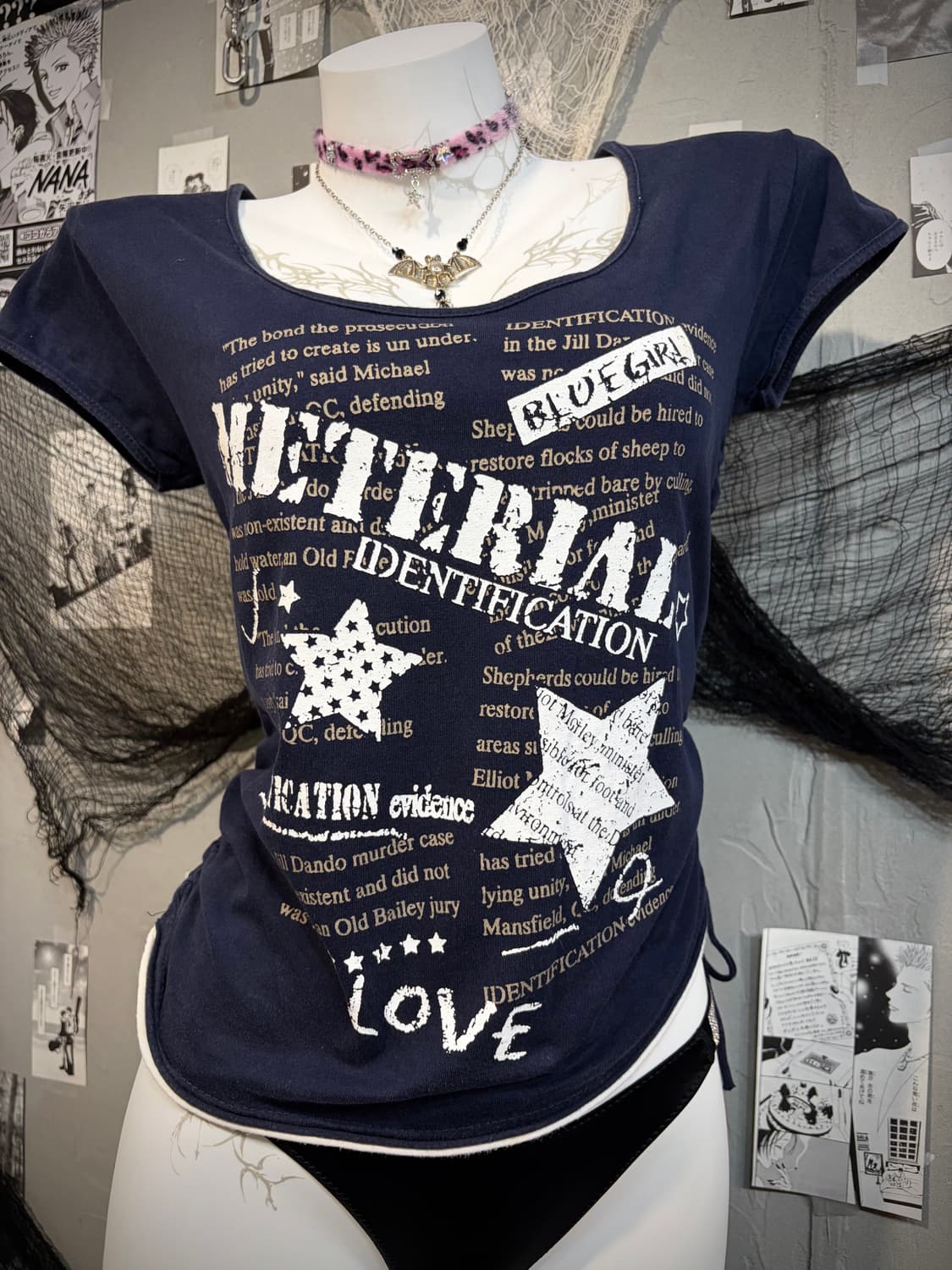 Y2K star lettering shirring short sleeve 상품이미지8