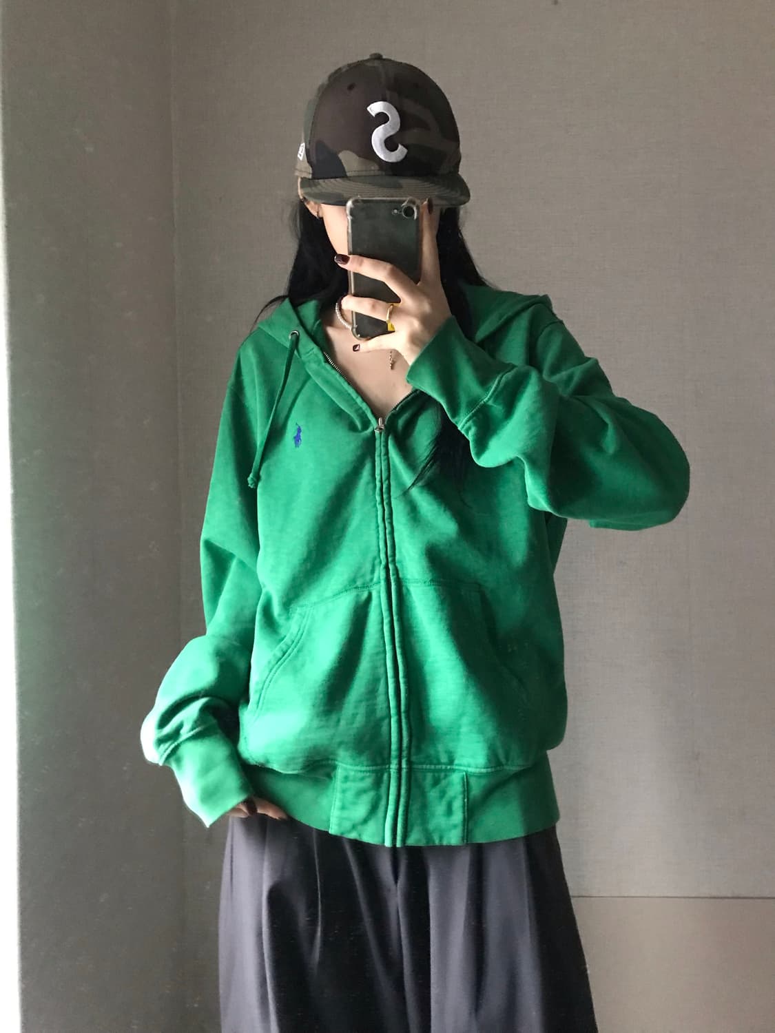 폴로 그린 오버핏 후드집업 상품이미지3