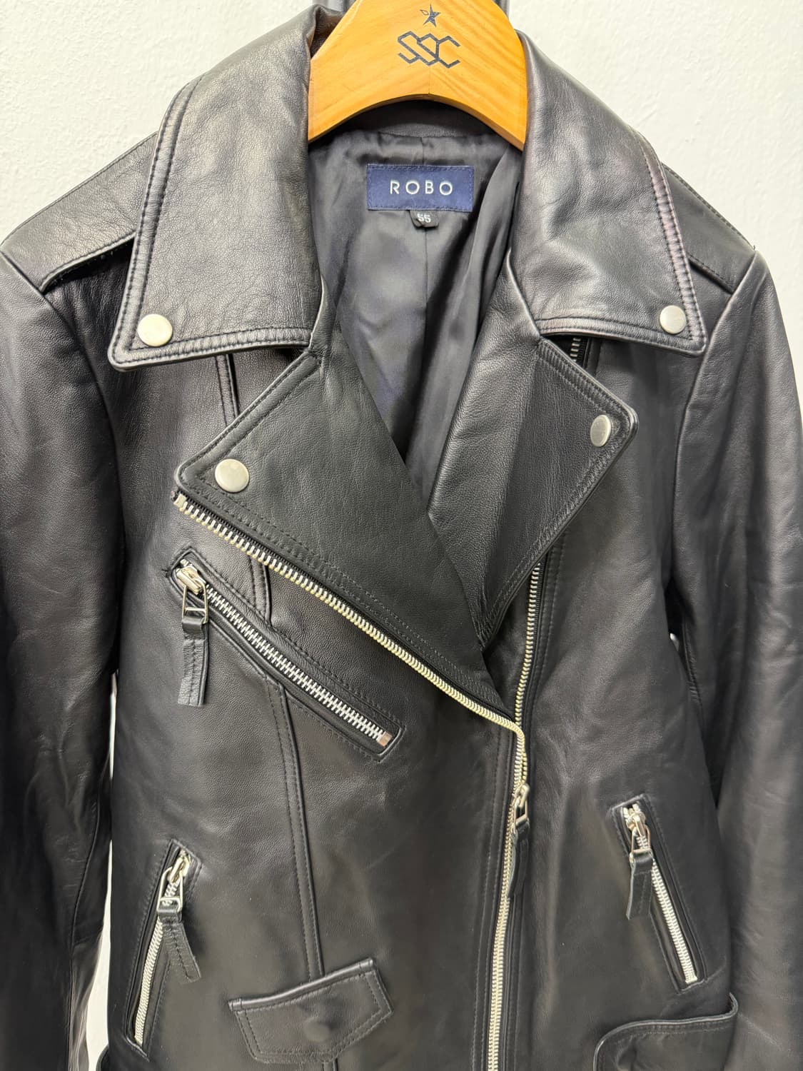 정품) ROBO 로보 블랙 가죽 라이더 양가죽 자켓 55 상품이미지4