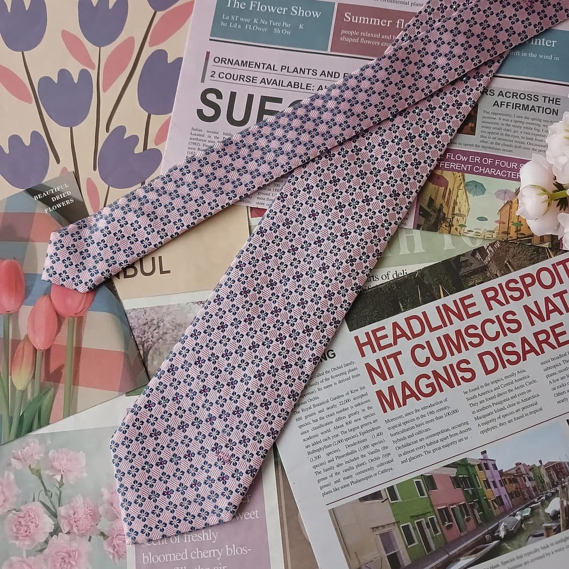 밀라숀 실크 핑크 플라워 패턴 넥타이 8.4cm 새상품 A19313
 상품이미지3