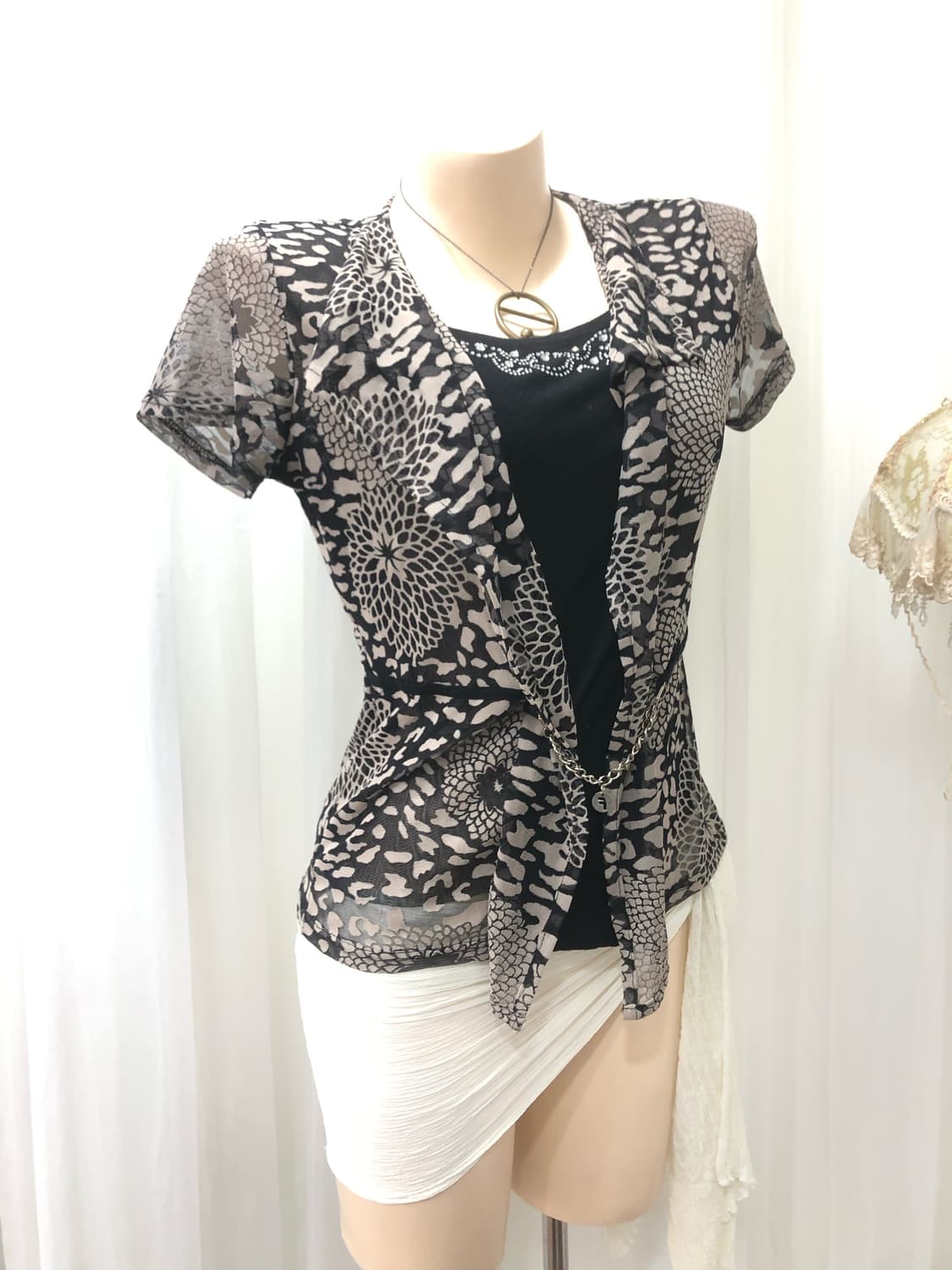 floral leopard pattern sheer short sleev 상품이미지4