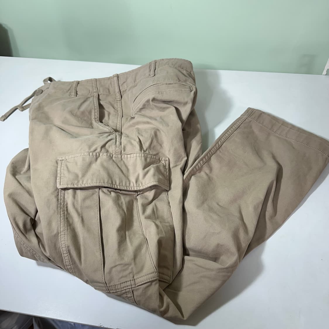 S 유니클로 딥베이지 세미와이드 코튼 카고팬츠 상품이미지1