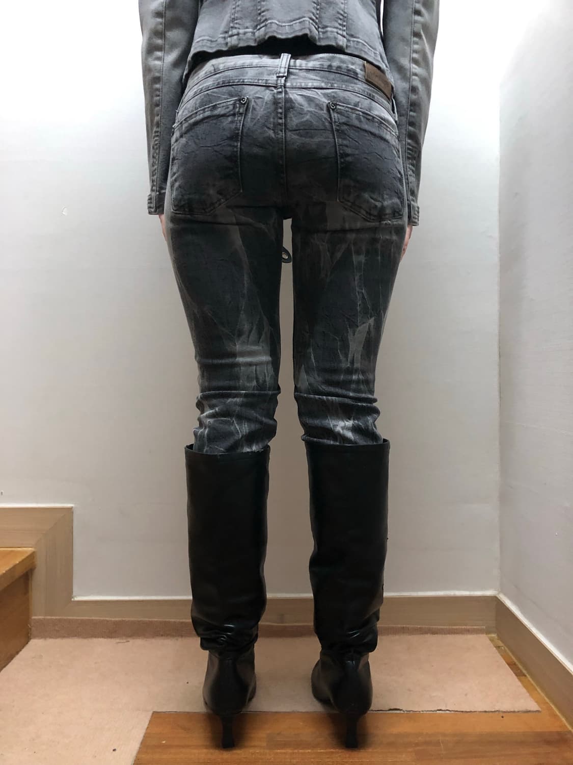 빈티지 블랙 펑크 데님 팬츠 상품이미지7