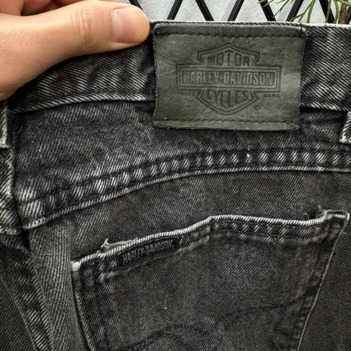 00s 할리데이비슨 데님 팬츠 포켓 로고 포인트 흑청 상품이미지5