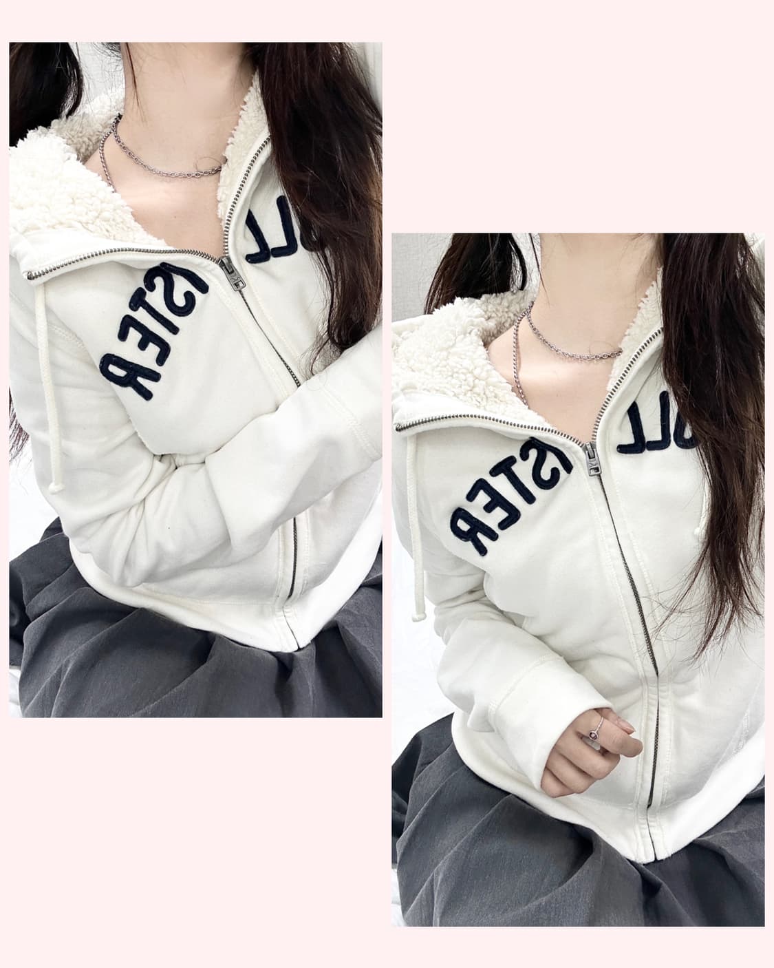 홀리스터 화이트 양털 후드집업 상품이미지1