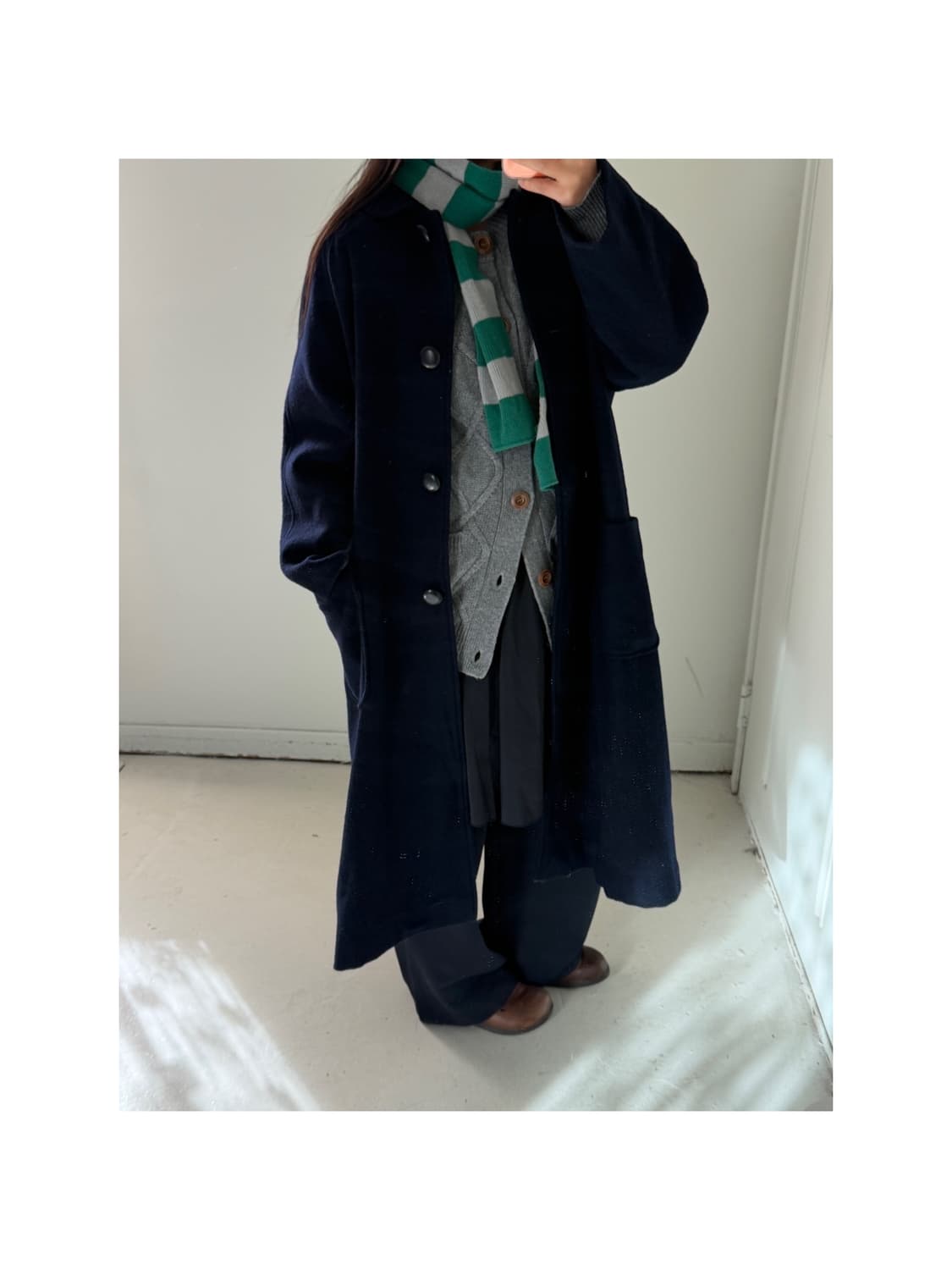 일본빈티지 울90 오버사이즈 네이비 롱코트 상품이미지7