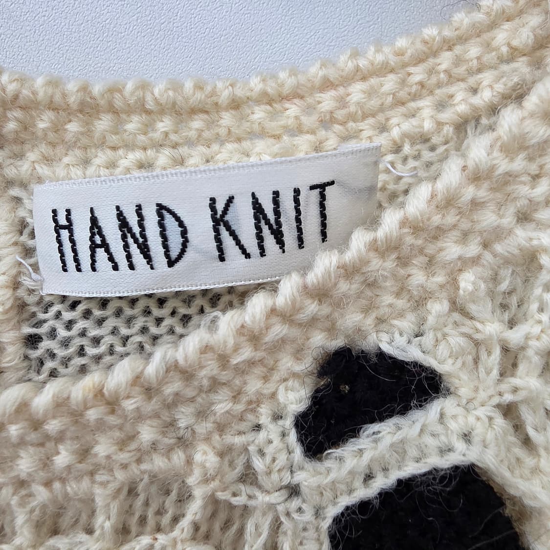 HAND KNIT 아이보리 울100% 플라워 아플리케 망사 니트 상품이미지9