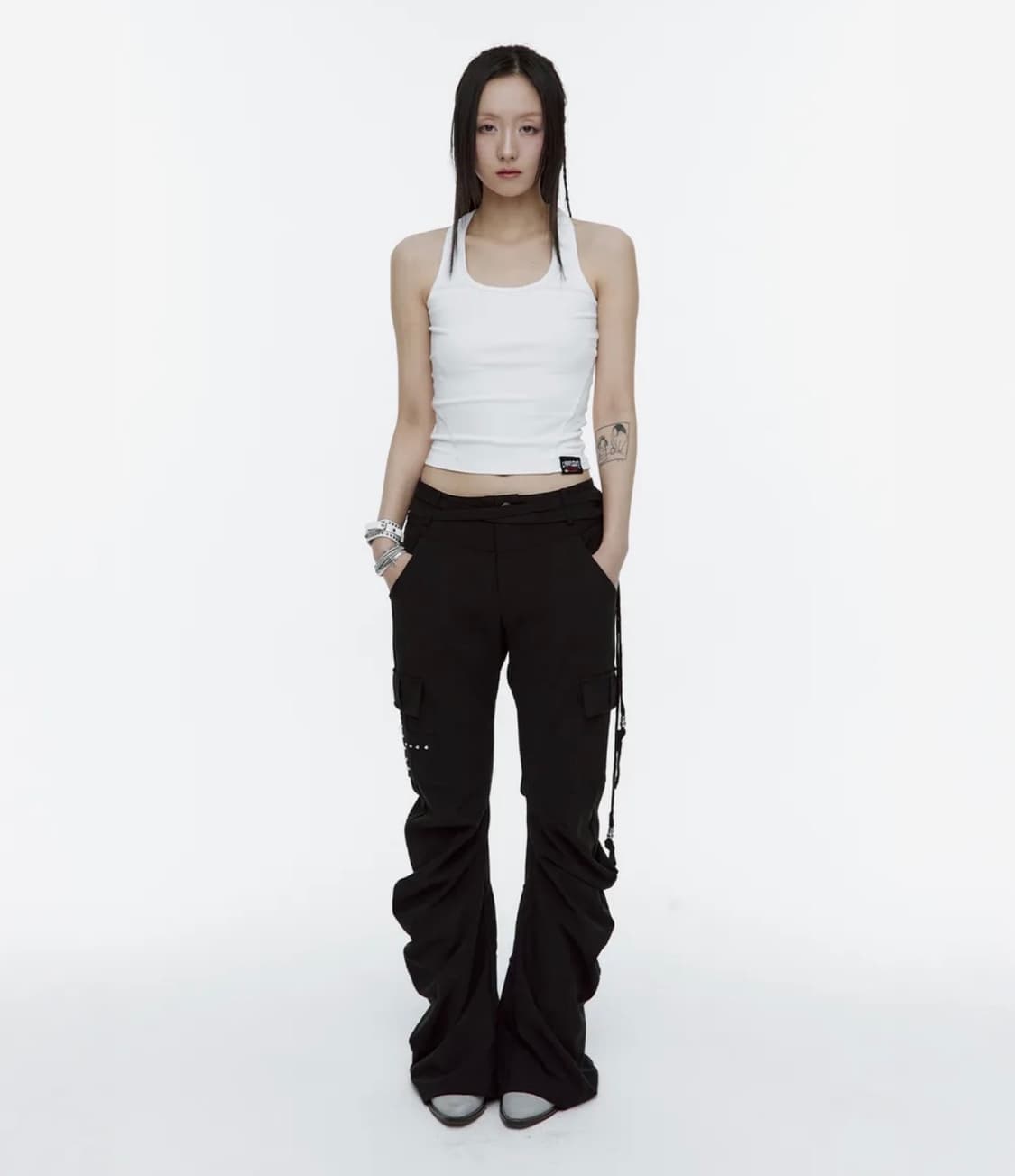 러프넥 엔젤 윙 리본 홀터 탑 화이트 상품이미지2