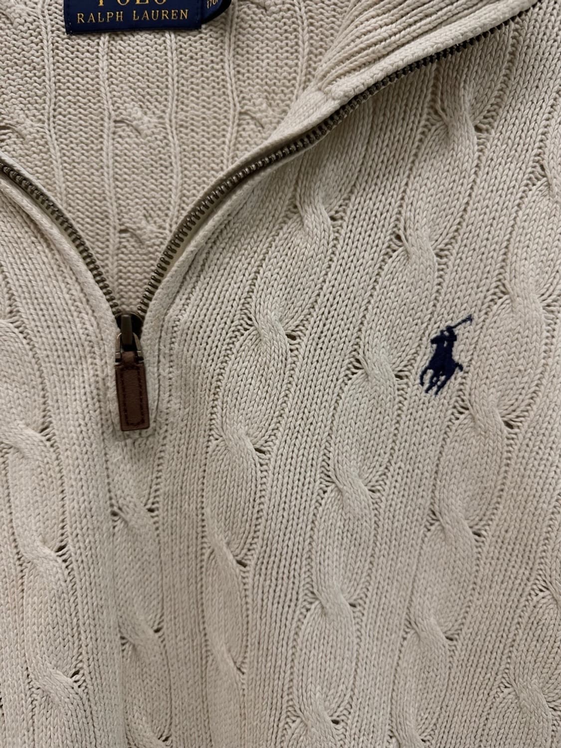 폴로 반집업 꽈배기 케이블 니트 아이보리 (S) 상품이미지4