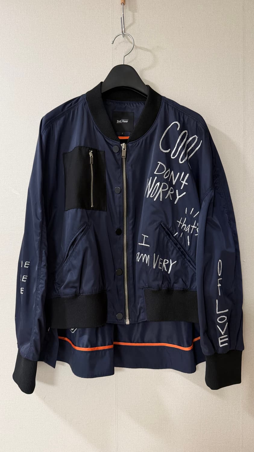 한섬 세컨플로어 봄버 블루종 항공점퍼 자켓 55-66  정가 40만원대 상품이미지1