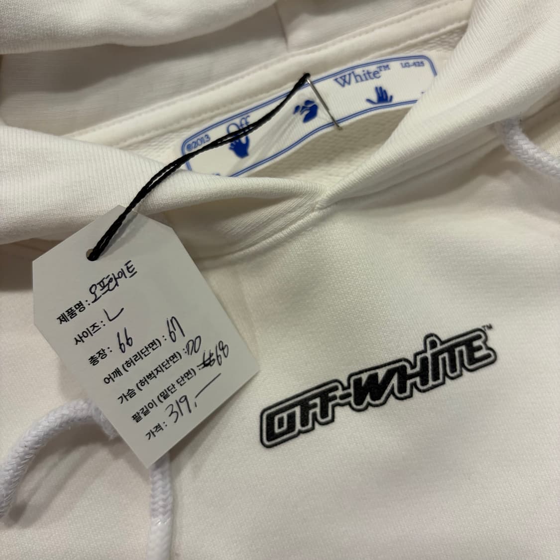 [L] 20FW 오프화이트 마커 빅로고 후드티 화이트 D404 상품이미지4