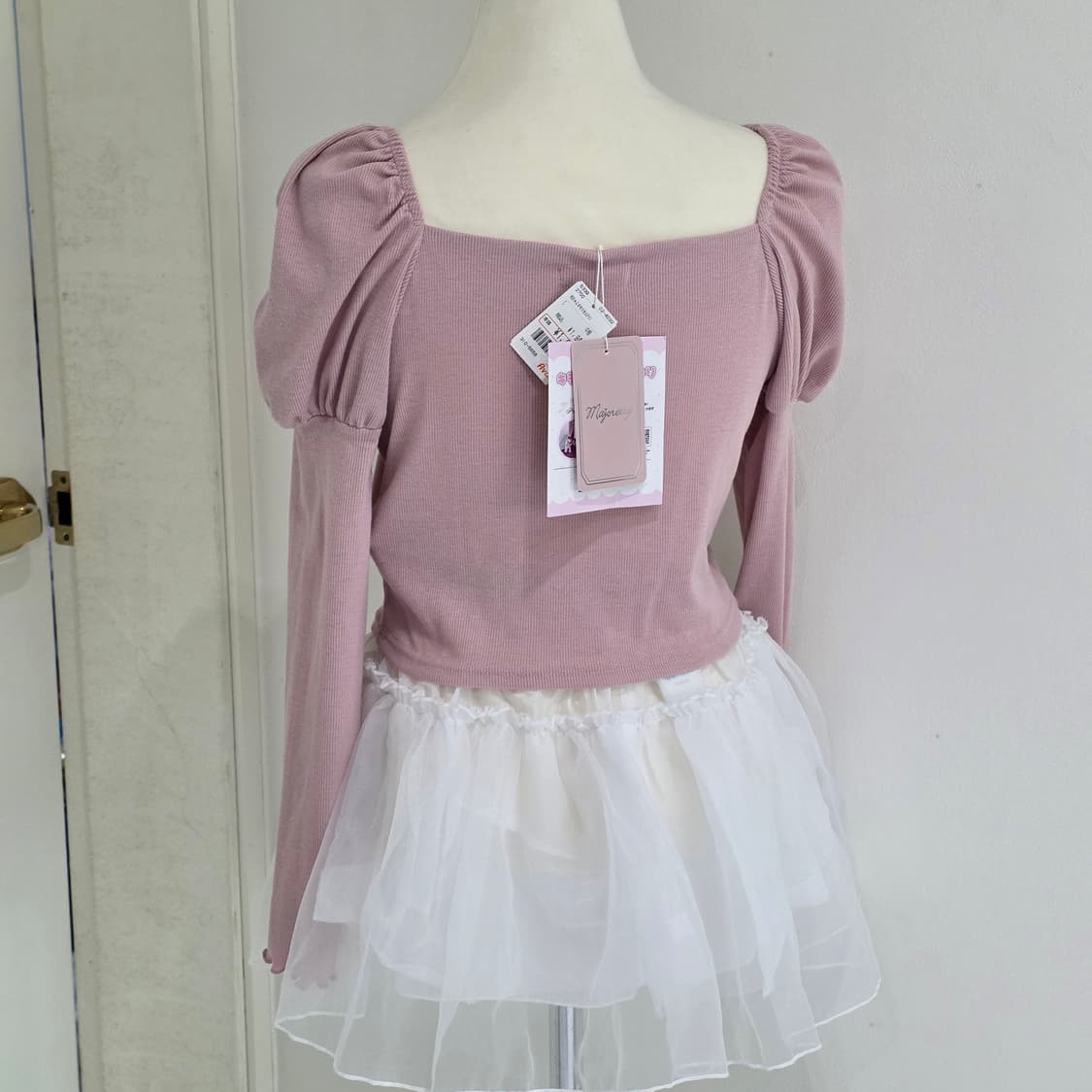 아바일 핑크 히메갸루 퍼프리본 니트블라우스 상품이미지3