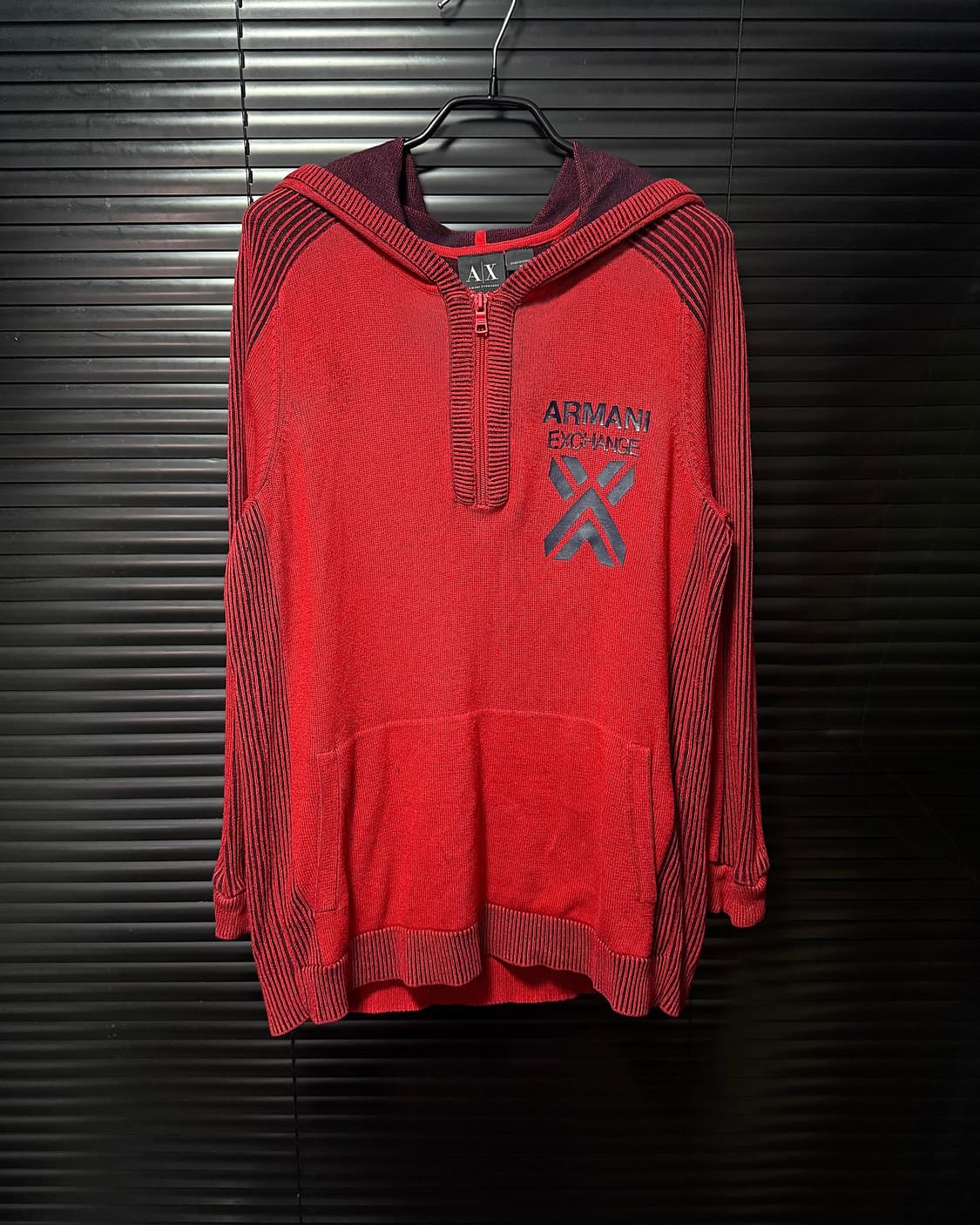 아르마니 익스체인지 알마니 레드 빨강 후드 반집업 골지 니트 고스 펑크 상품이미지3