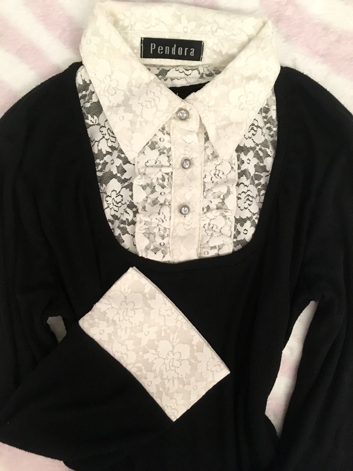 Pendora 블랙 레이스 블라우스 공겜여주깔 고딕 포멀 갸루 상품이미지3