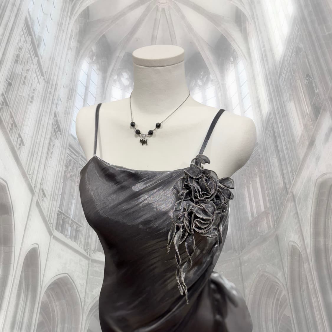 빈티지 실버 오간자 러플 파티 드레스 상품이미지4