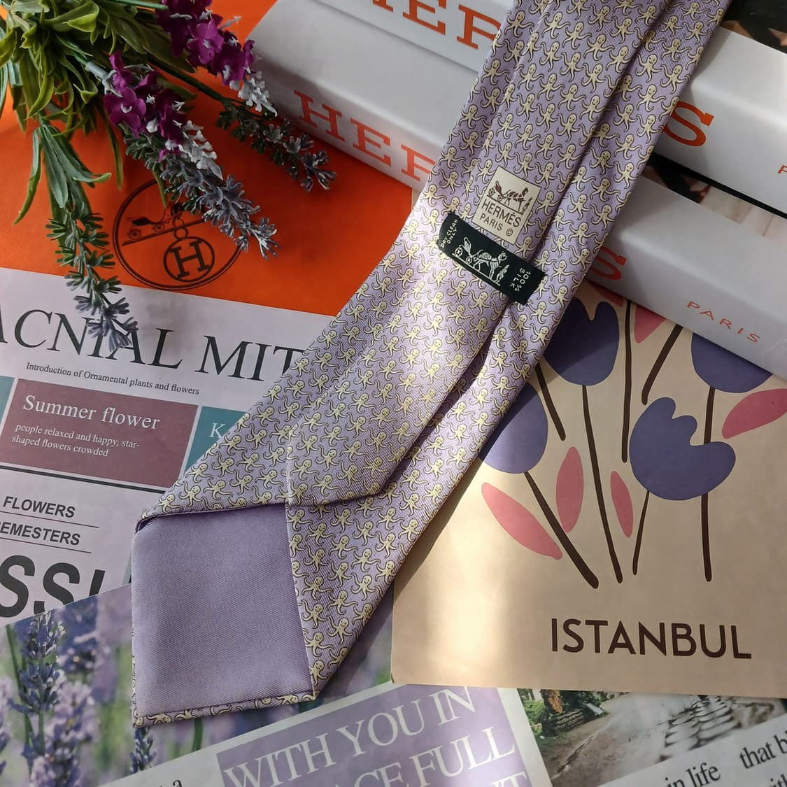 에르메스 실크 라벤더 문어 패턴 넥타이 9.5cm A등급 A18881
 상품이미지4